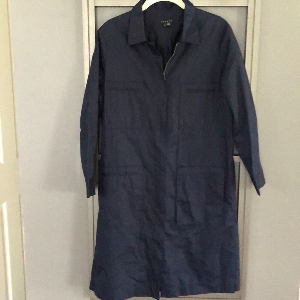 Theory Navy cotton zippered trench overcoat dress/jacket 12￼